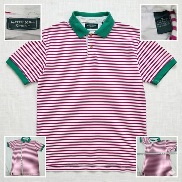 Water Mill Sport Other - Vint 90s Water Mill Sport Polo Shirt Mens M Pink Green Striped Boxy Grandpacore